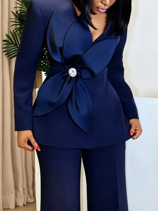 Elegant Plain Cross Neck Blazer With 3D Floral