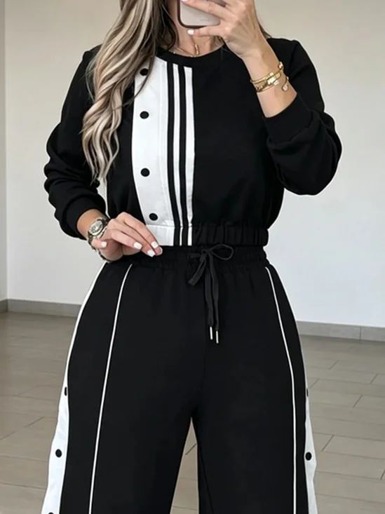 Medium Elasticity Casual Color Block Long Sleeve Sweatshirt
