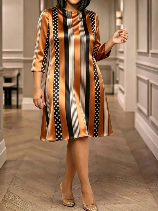 Casual Geometric Crew Neck Knee Length Dress