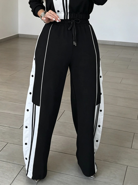 Medium Elasticity Casual Color Block Straight Pants