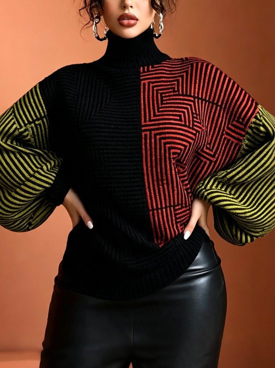 Casual Geometric Turtleneck Sweater