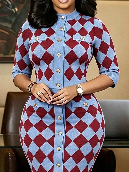 High Elasticity Urban Geometric Crew Neck Sweater