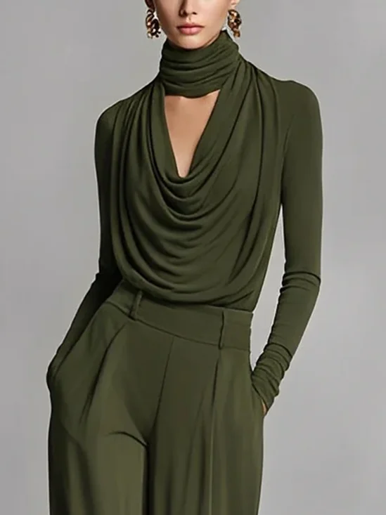 Urban Plain Ruched Notched T-shirt