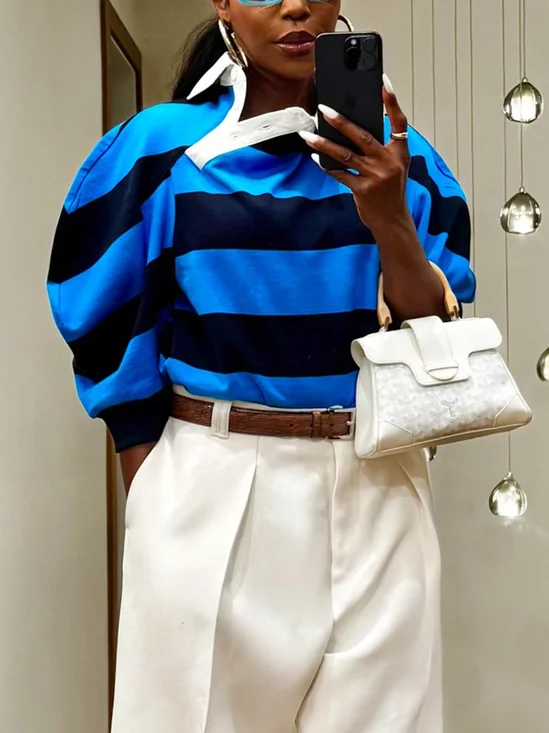 Casual Striped Loosen Asymmetrical Sweatshirt
