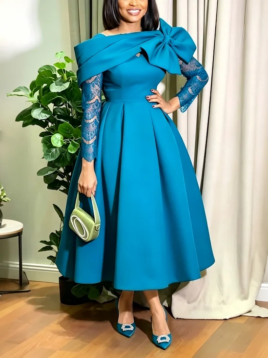 Elegant Floral Bow V Neck Maxi Dress