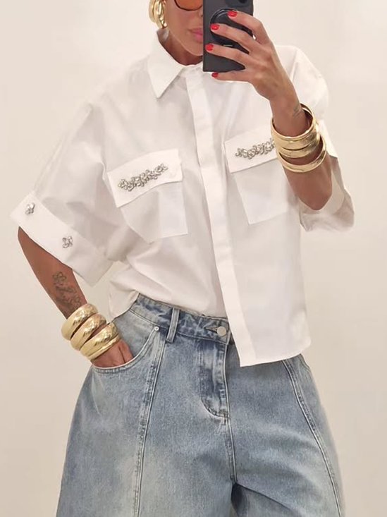 Cotton Casual Plain Shirt Collar Shirt