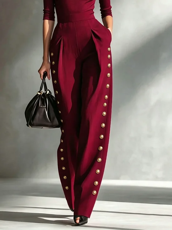 Urban Plain Buttoned Straight Pants