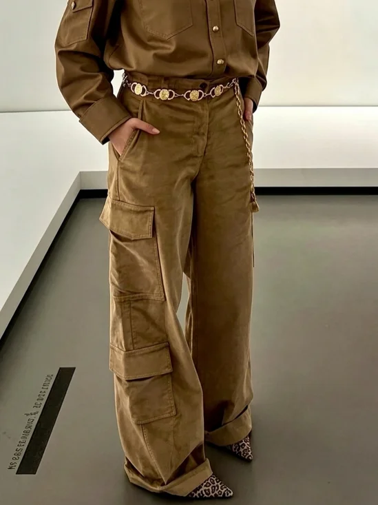 Casual Plain Pockets Cargo Pants