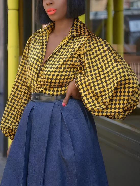 Elegant Plaid Printing Shirt Collar Shirt