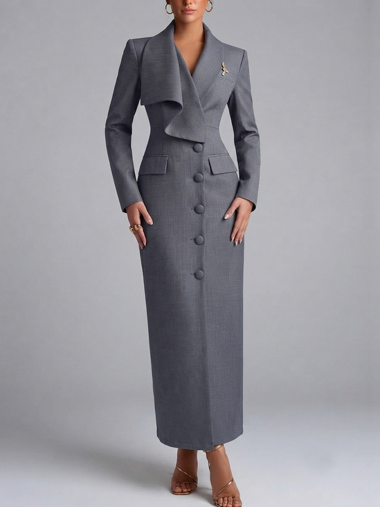Urban Plain Asymmetric Long Sleeve Maxi Dress