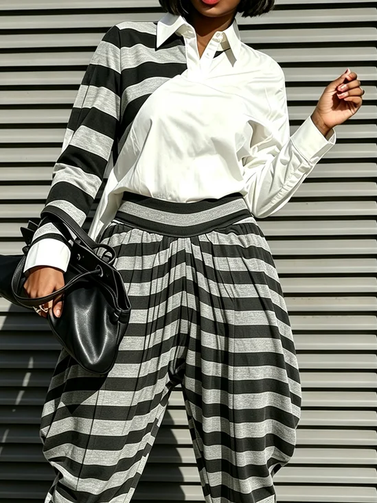 Casual Striped Shirt Collar Long Sleeve Shirt