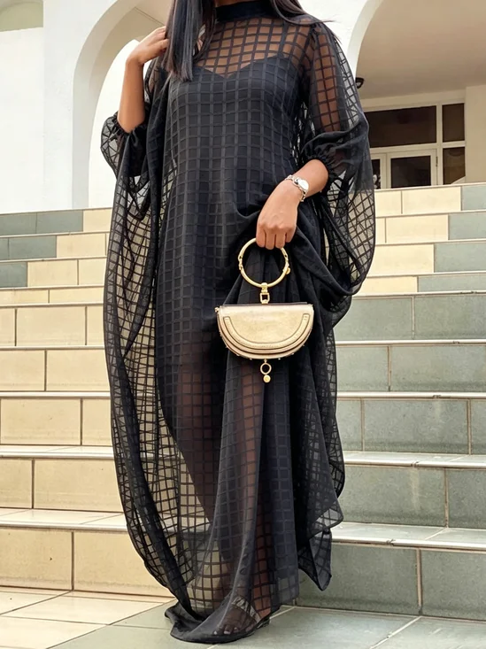 Urban Plaid Crew Neck Three Quarter Sleeve Maxi Dress