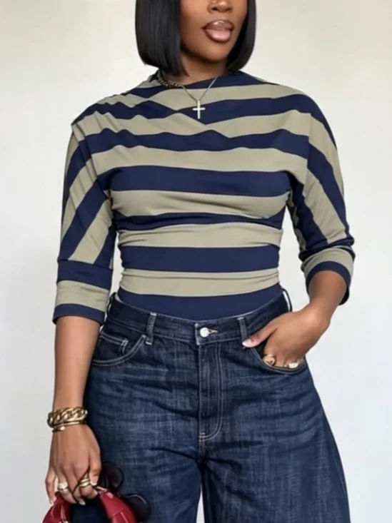 Casual Striped Printing T-shirt