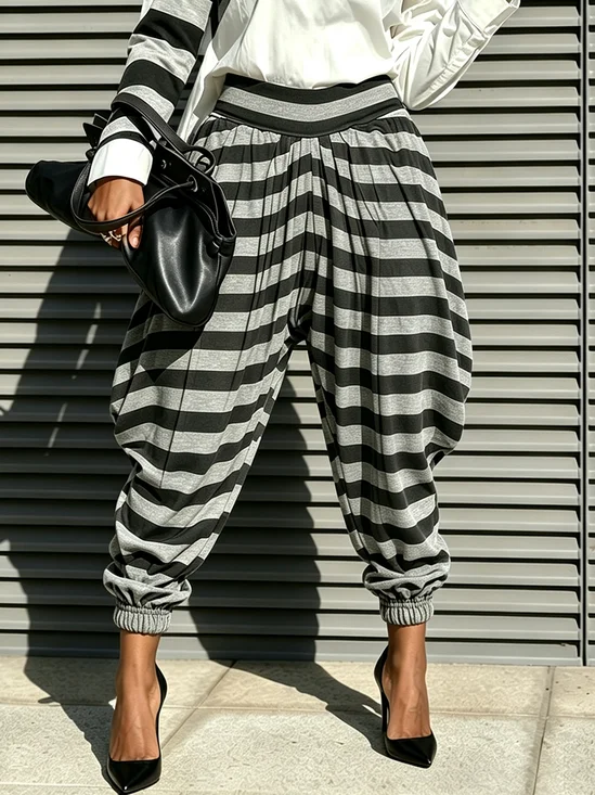 Micro-Elasticity Casual Striped Ankle Banded Pants