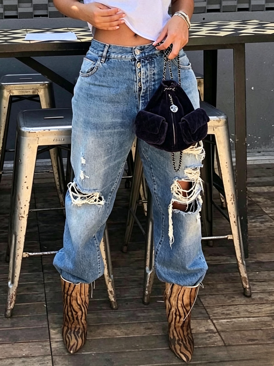 Casual Denim Plain Jeans