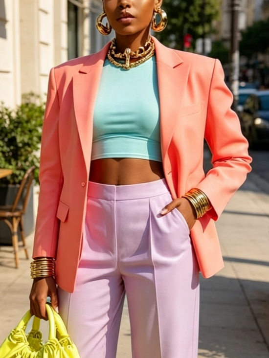 Urban Buttoned Plain Lapel Collar Blazer