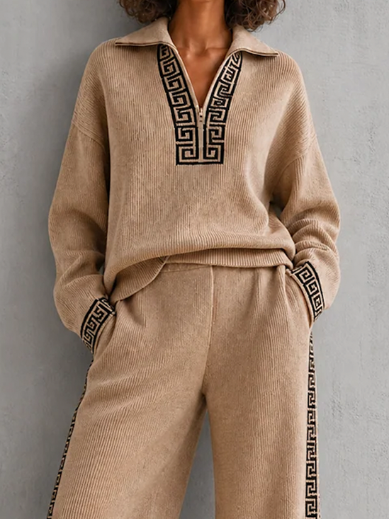 Casual Color Block Shirt Collar Sweater