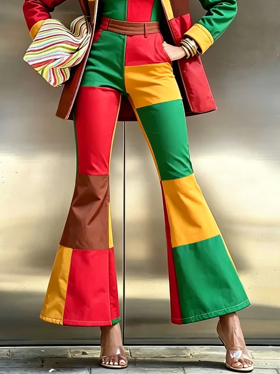 Urban Colorblock Printing Flare Pants
