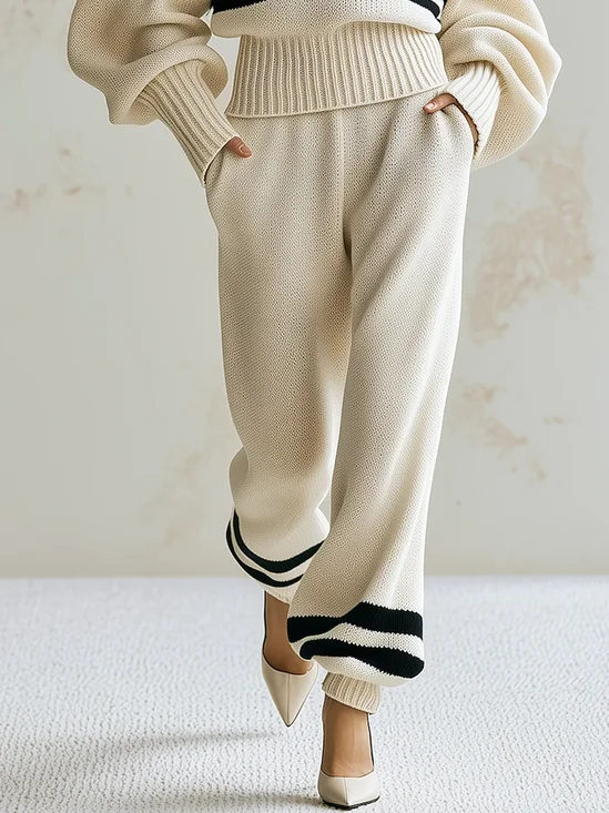 Medium Elasticity Casual Striped Ankle Banded Pants