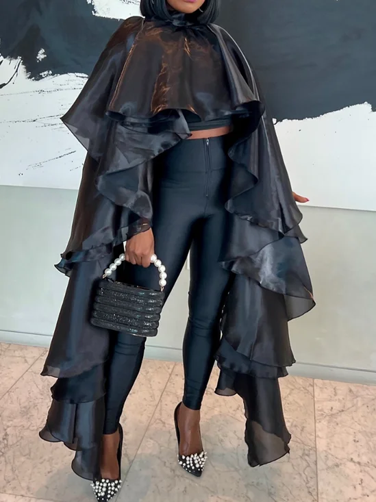 Elegant Plain Mock Neck Extra-long Sleeve Blouse Comes With A Camisole