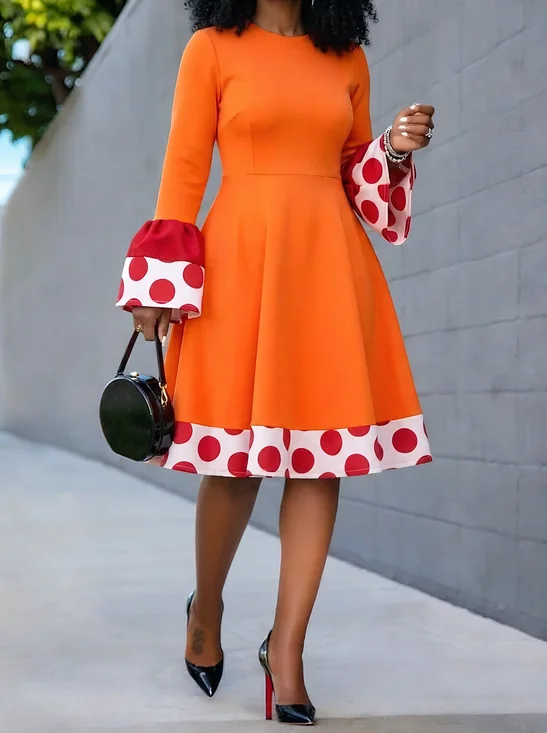 Elegant Polka Dots Printing Midi Dress
