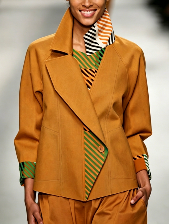 Urban Printing Geometric Lapel Collar Jacket