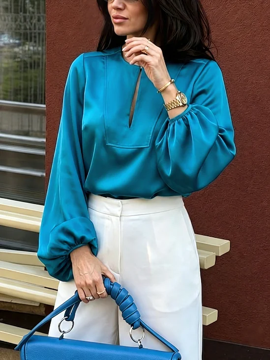 Satin Elegant Plain Balloon Sleeve Blouse