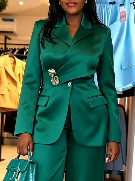Elegant Asymmetric Plain Lapel Collar Blazer