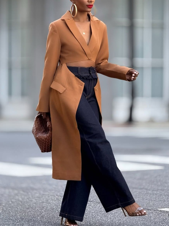 Urban Plain Lapel Collar Mid-long Blazer