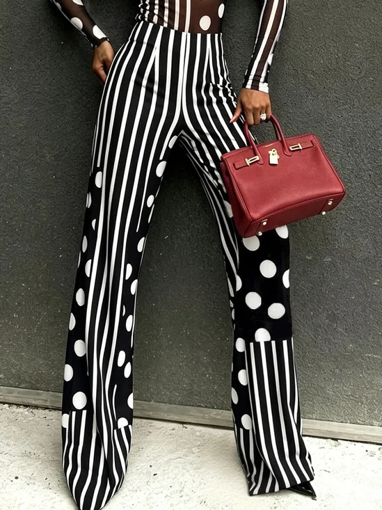 Urban Polka Dots Striped Printing Straight Pants