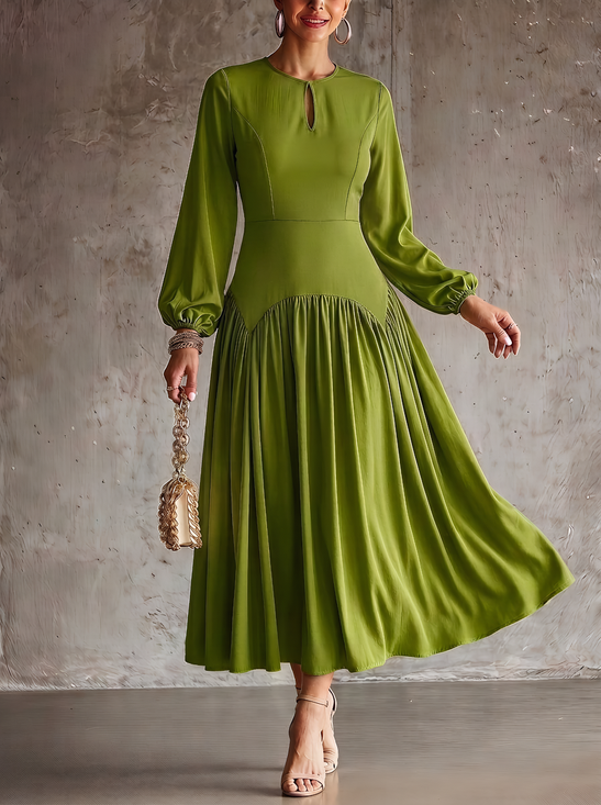 Elegant Plain Gathered  Midi Dress