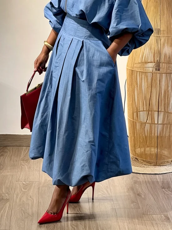 Urban Plain Maxi Soft Tencel Denim Skirt