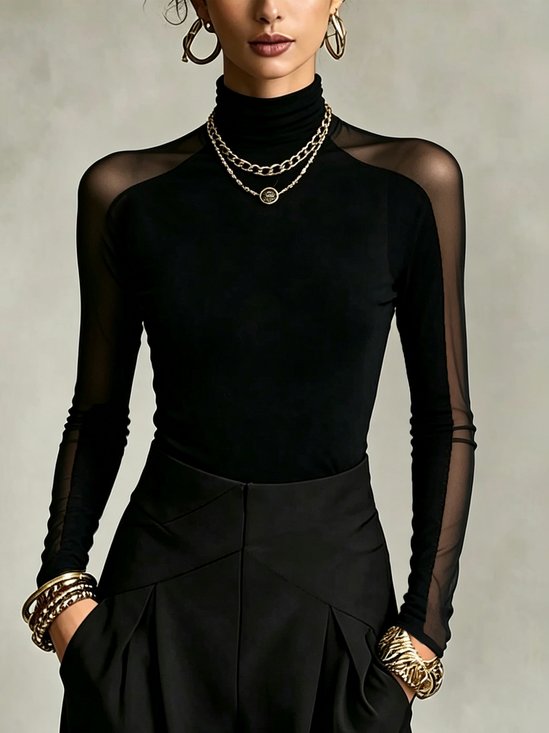 Urban Plain Split Joint Turtleneck T-shirt