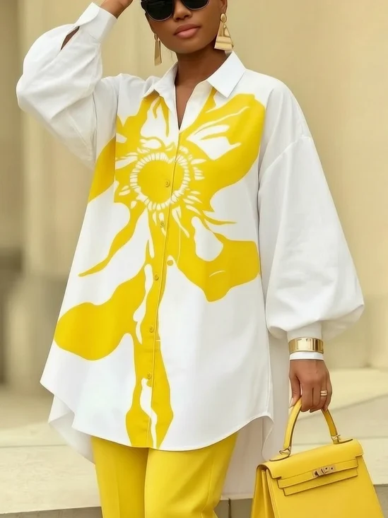 Casual Floral Printing Shirt Collar Shirt