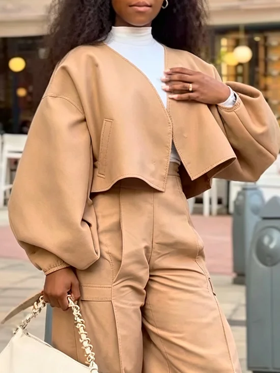 Casual Balloon Sleeve Plain Jacket