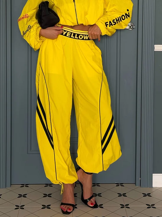 Casual Color Block Webbing Ankle Banded Pants