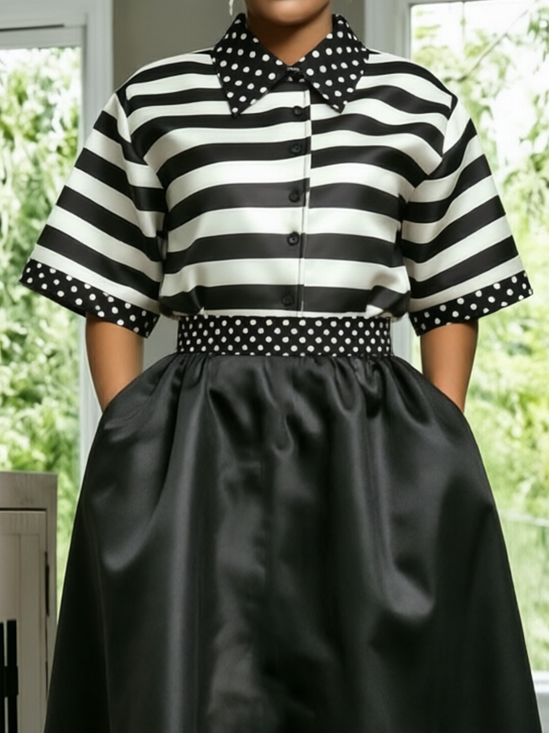 Urban Striped Shirt Collar Half Sleeve Shirt
