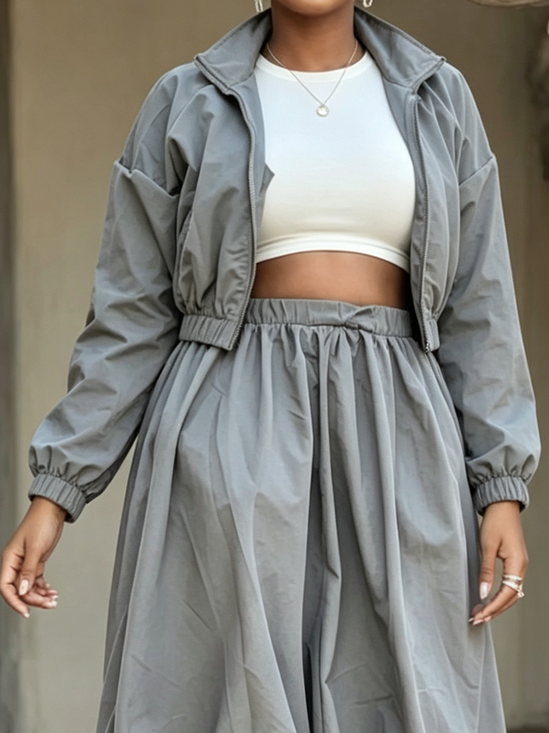 Casual Zipper Plain Shawl Collar Jacket