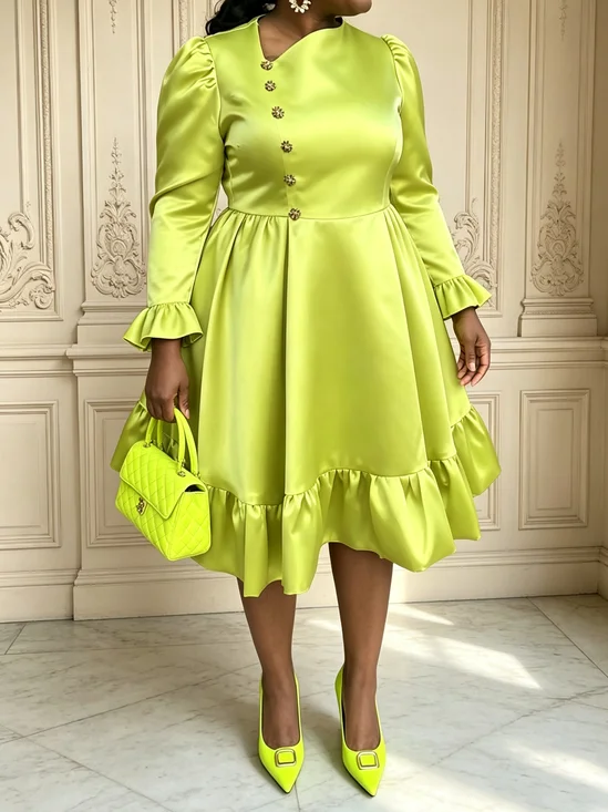 Elegant Plain Long Sleeve Midi Dress