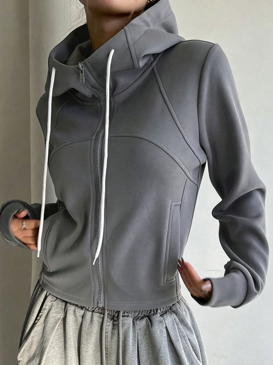 Casual Zipper Plain Hoodie Jacket