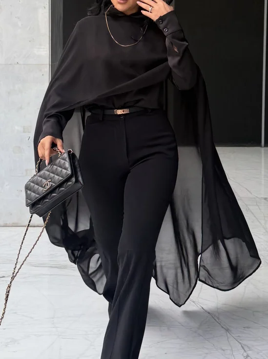 Urban Plain Shirt Collar Long Sleeve Blouse