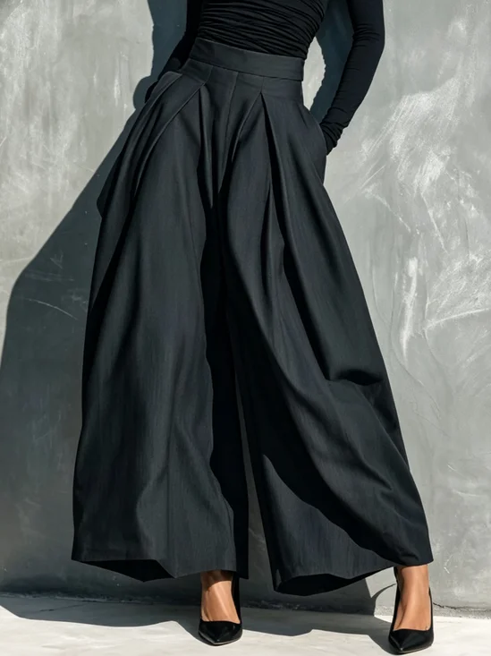 Casual Plain Wide Leg Pants