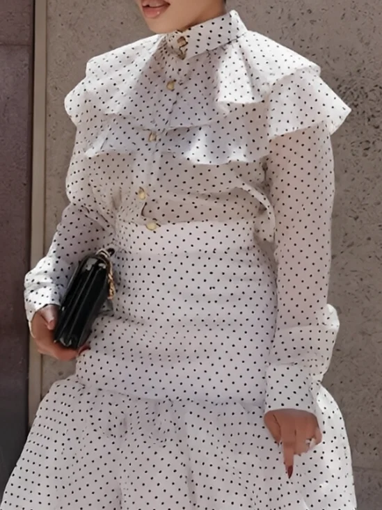 Elegant Polka Dots Stand Collar Long Sleeve Shirt