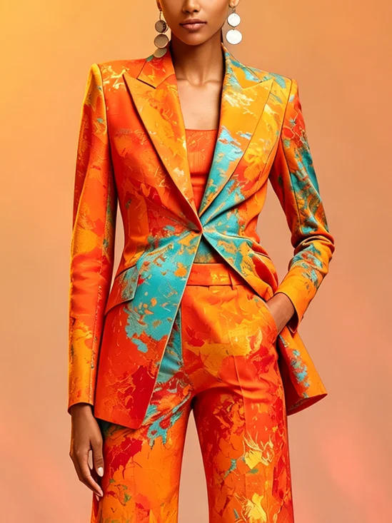 Elegant Printing Random Print Lapel Collar Blazer