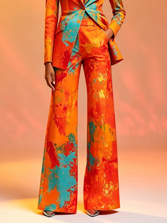 Elegant Random Print Printing Wide Leg Pants