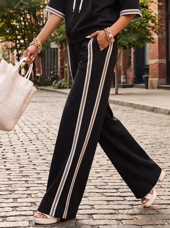 Casual Color Block Webbing Straight Pants