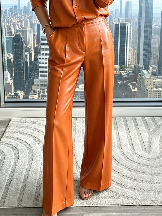Urban Plain Faux Leather Pants