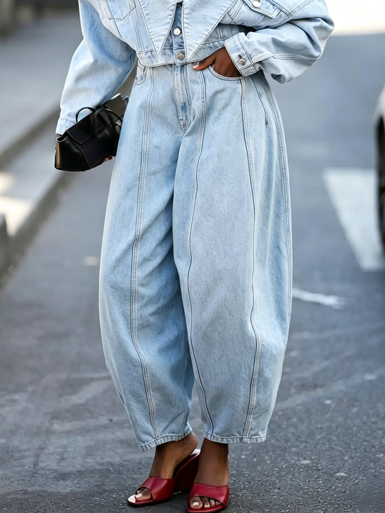 Denim Urban Plain Loose Jeans
