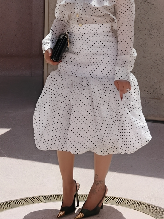 Regular Fit Elegant Polka Dots Midi Skirt