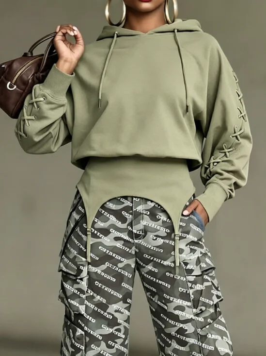 Casual Plain Long Sleeve Hoodie